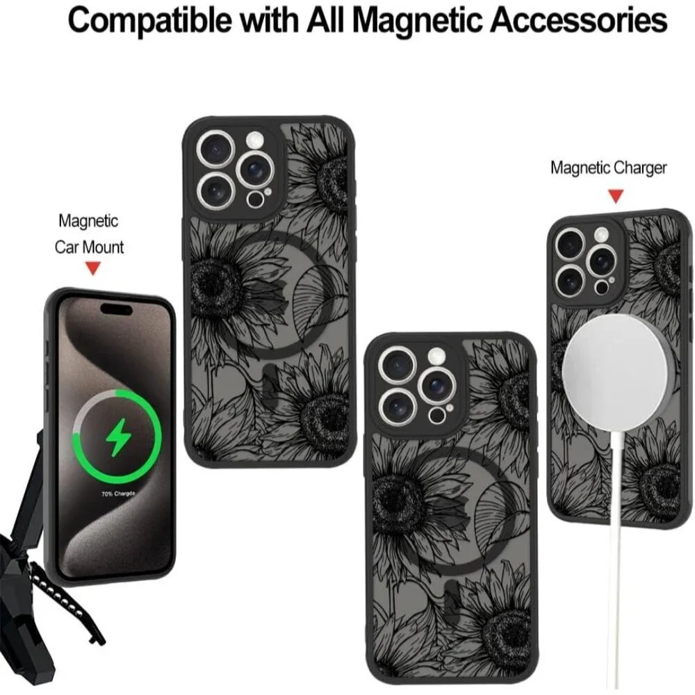 I Phone 15 Pro Max Sunflowers Case Matte Flowers Design Cover Charging